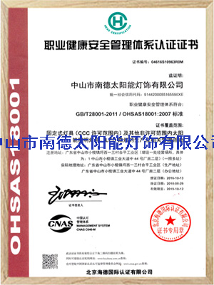 利来国标职业健康安全管理体系认证证书